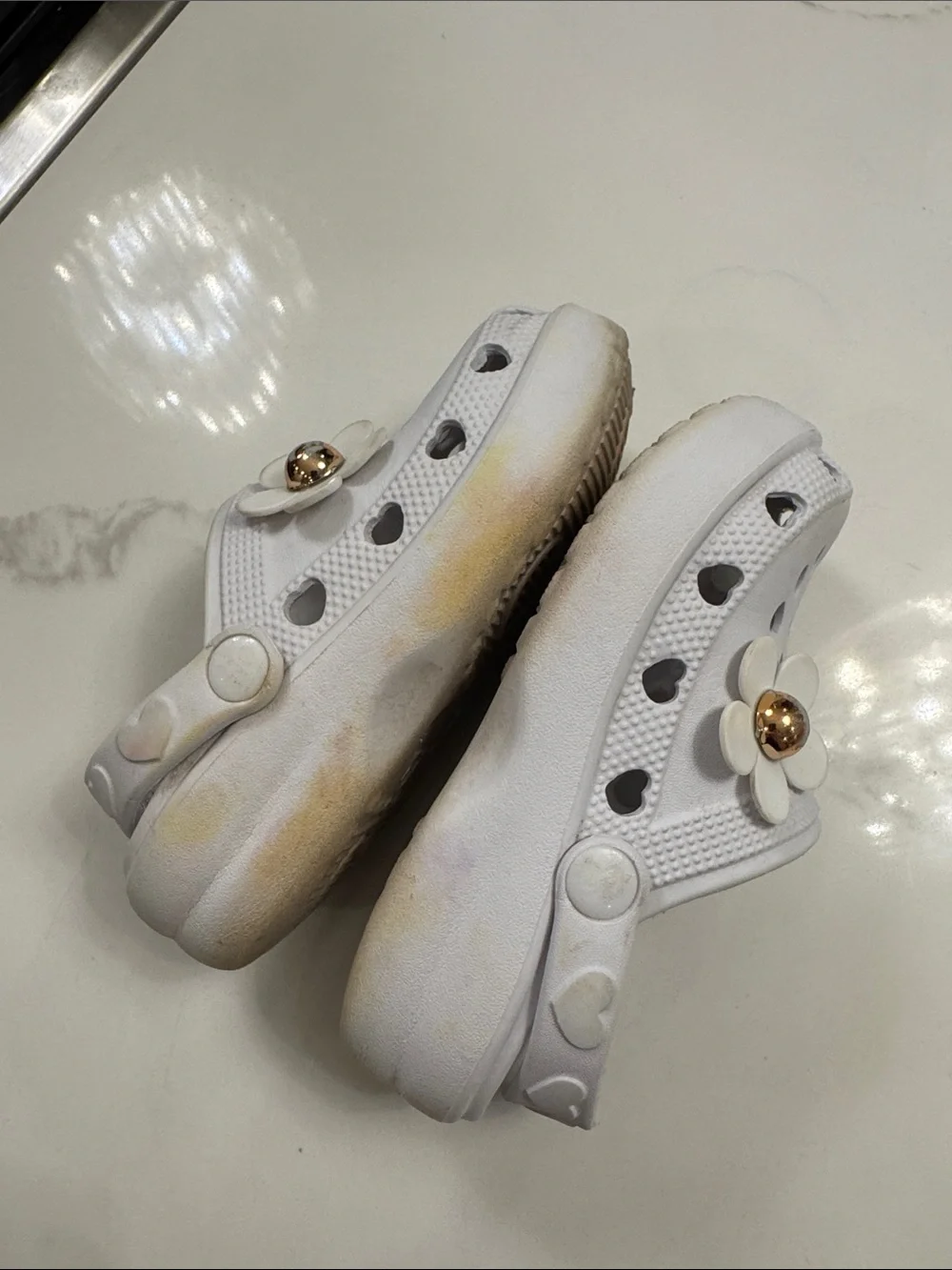 Toddler Girl White Heart Croc style shoe with Flower Charm